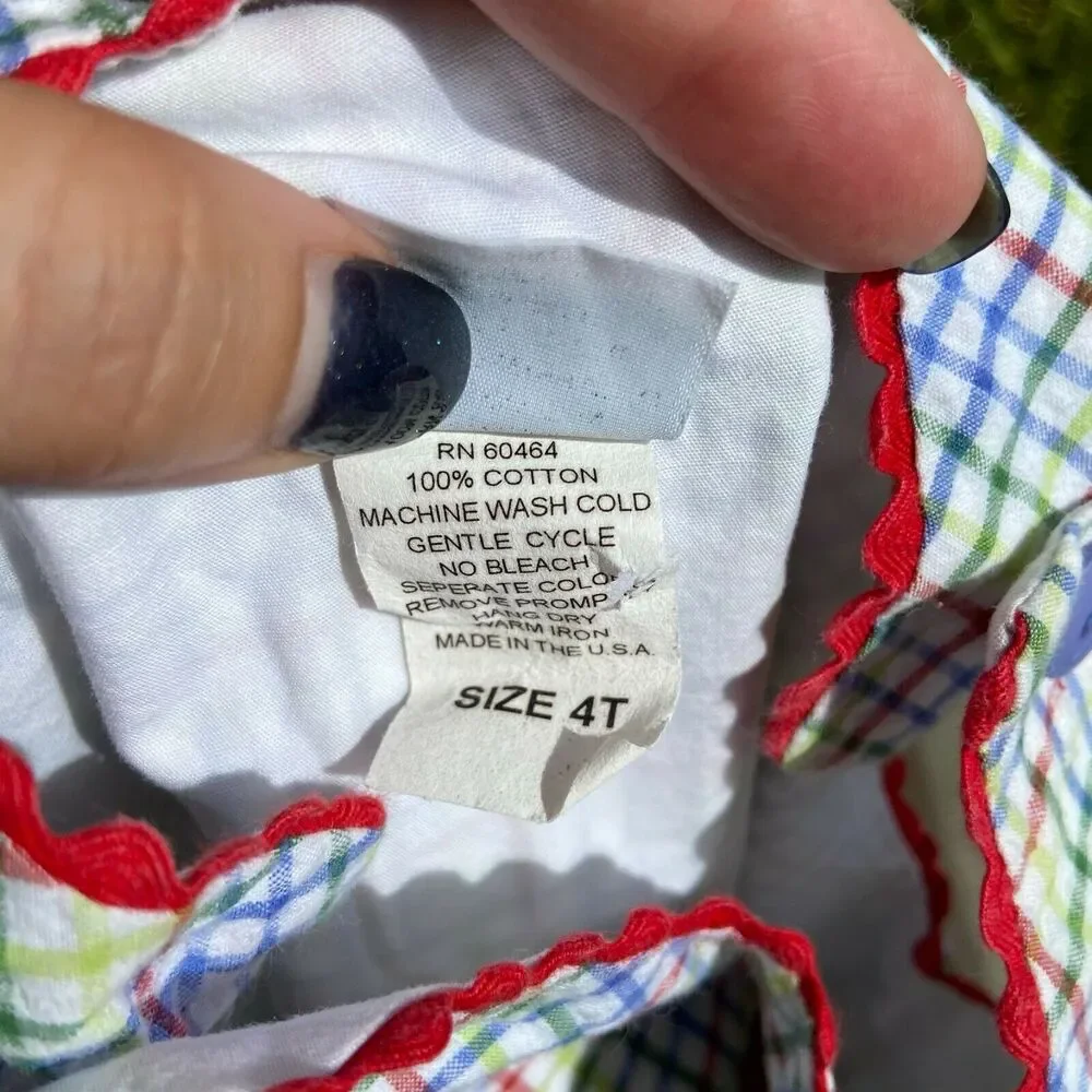 Glorimont Girls Dress Sz 4T Sleeveless Jumper Plaid Red Blue Green Sea Life Crab